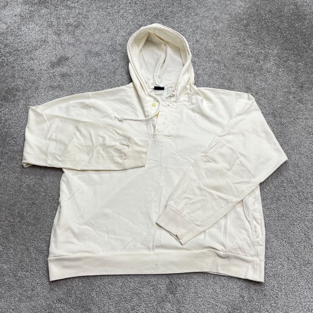 Levi's Vintage 90's Hoodie Henley Sweatshirt Mens Large Ivory Pockets Casual